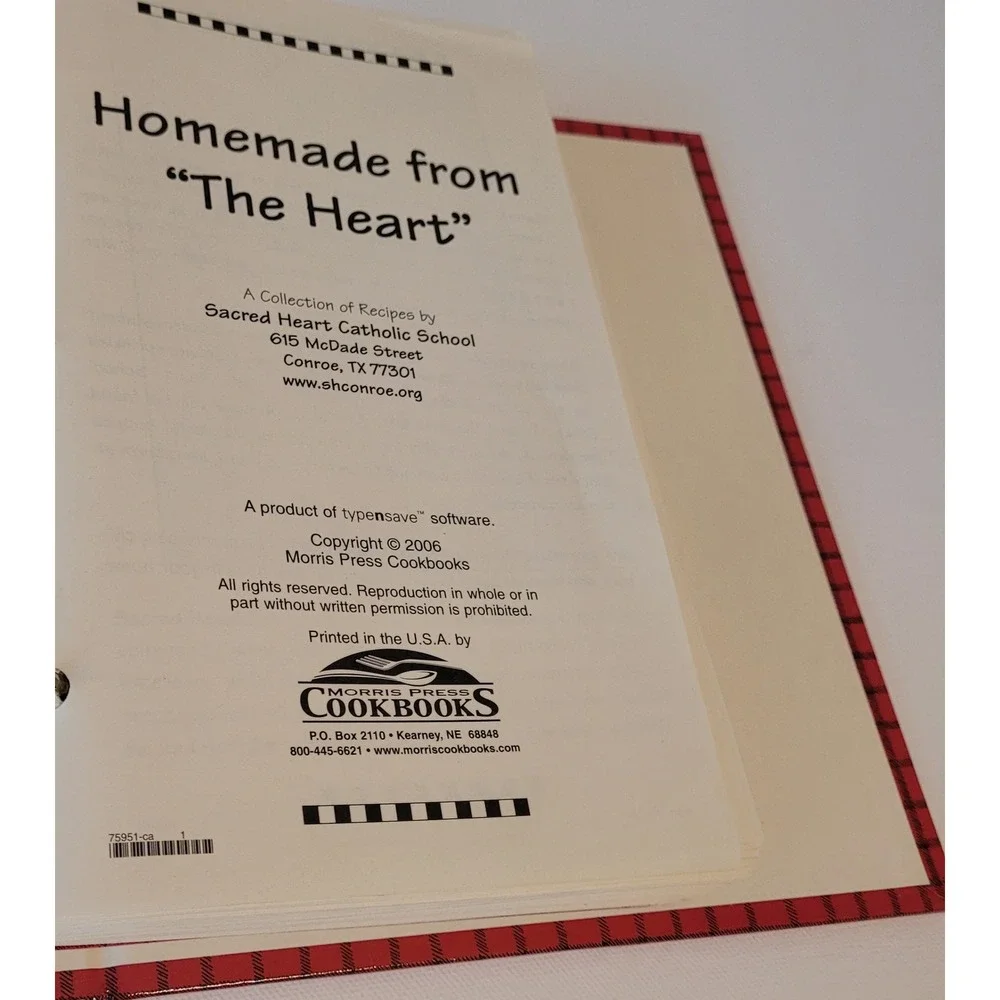 Homemade from The Heart Cookbook Sacred Heart School Red Plaid 2006 Conroe Texas